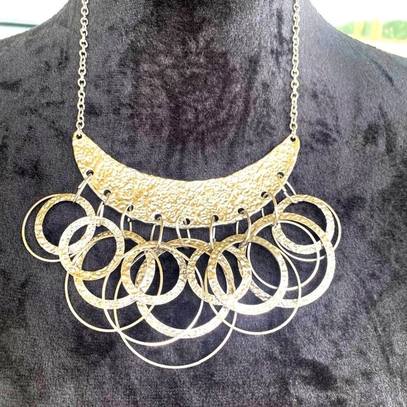 Womens Boho Chic Hammered Polished Silver tone Necklace 19" Layered - Picture 2 of 10